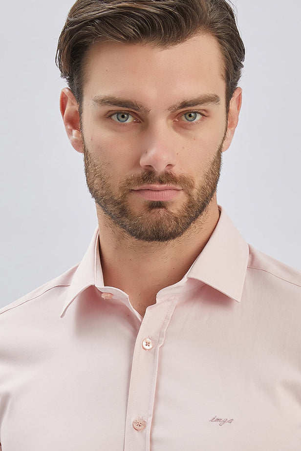 Long Sleeve Hard Collar Pocketless Slim Fit Stretch Shirt 1004240234
