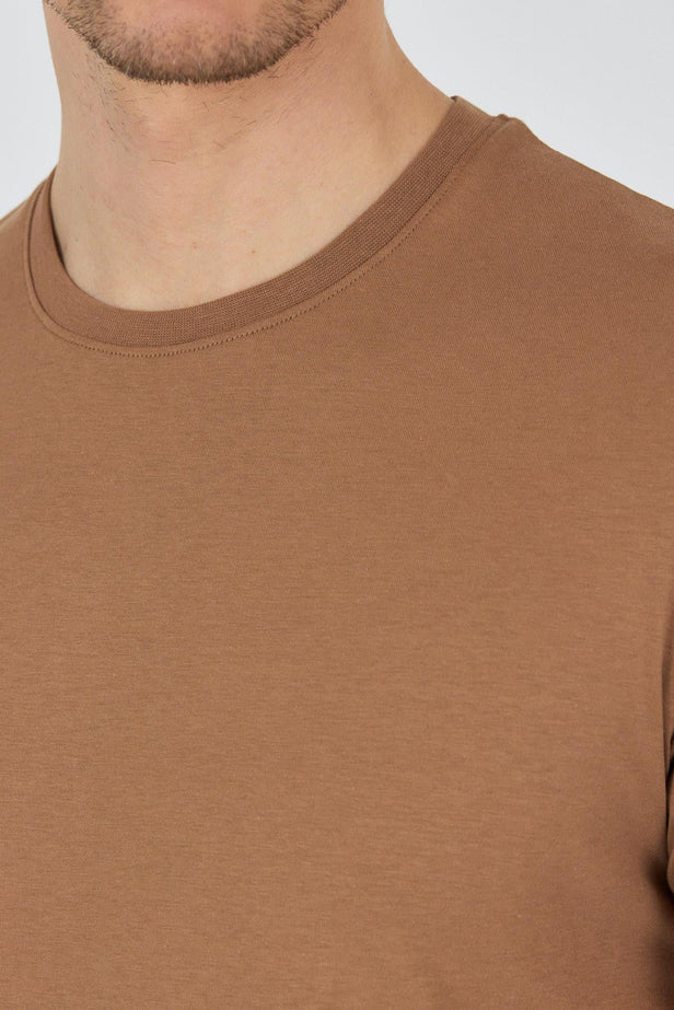 Short Sleeve Plain Crew Neck Pocketless Slim Fit Cotton T-Shirt 1011250158