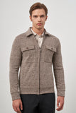 Tan Knitted Baby Collar Self-Patterned No Vent Slim Fit Classic Coat 1007245156