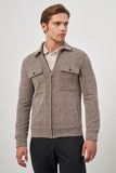Tan Knitted Baby Collar Self-Patterned No Vent Slim Fit Classic Coat 1007245156