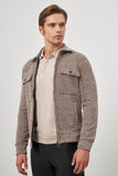 Tan Knitted Baby Collar Self-Patterned No Vent Slim Fit Classic Coat 1007245156