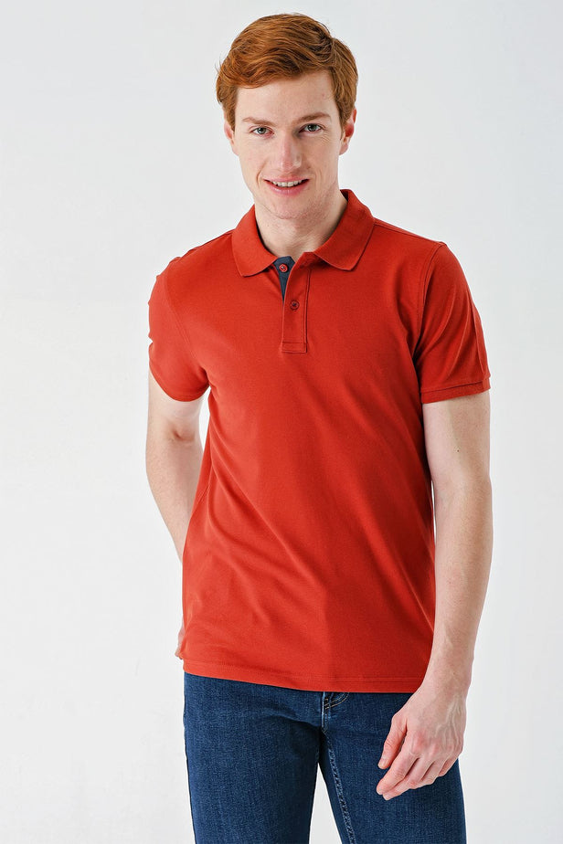 Short Sleeve Pique Polo Collar Trim Slim Fit Cotton Stretch T-Shirt 1011240156