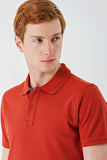 Short Sleeve Pique Polo Collar Trim Slim Fit Cotton Stretch T-Shirt 1011240156