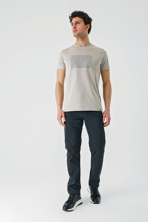 Short Sleeve Printed Crew Neck Pocket Slim Fit Cotton T-Shirt 1011240181