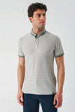 White Short Sleeve Self Patterned Jacquard Button Collar Pocket Slim Fit T-Shirt 1011240175
