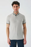 White Short Sleeve Self Patterned Jacquard Button Collar Pocket Slim Fit T-Shirt 1011240175