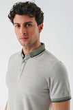 White Short Sleeve Self Patterned Jacquard Button Collar Pocket Slim Fit T-Shirt 1011240175