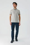 White Short Sleeve Self Patterned Jacquard Button Collar Pocket Slim Fit T-Shirt 1011240175