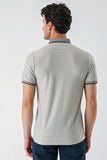 White Short Sleeve Self Patterned Jacquard Button Collar Pocket Slim Fit T-Shirt 1011240175