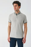 White Short Sleeve Self Patterned Jacquard Button Collar Pocket Slim Fit T-Shirt 1011240175