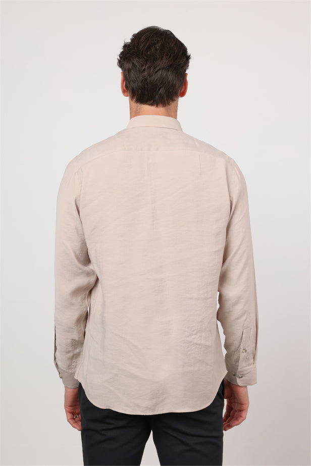 Long Sleeve Button Collar Pocketless Slim Fit Modal Shirt 1004260162