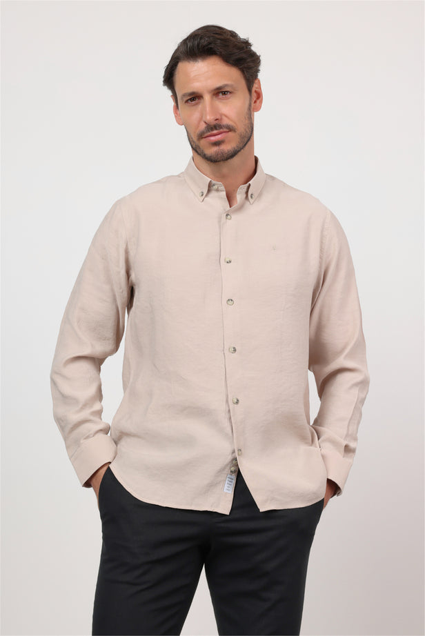 Long Sleeve Button Collar Pocketless Slim Fit Modal Shirt 1004260162