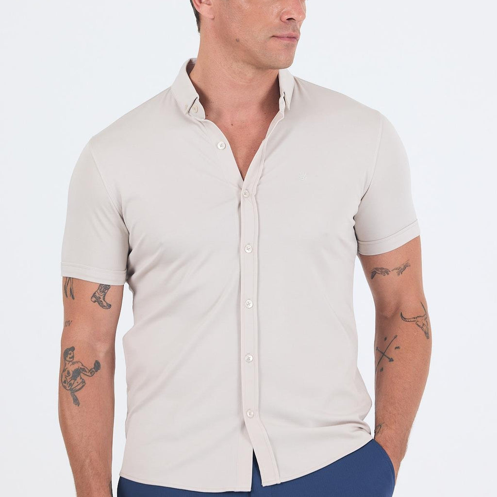 Italian Button Collar Short Sleeve Slim Fit Performance Shirt (Model 1004250255)