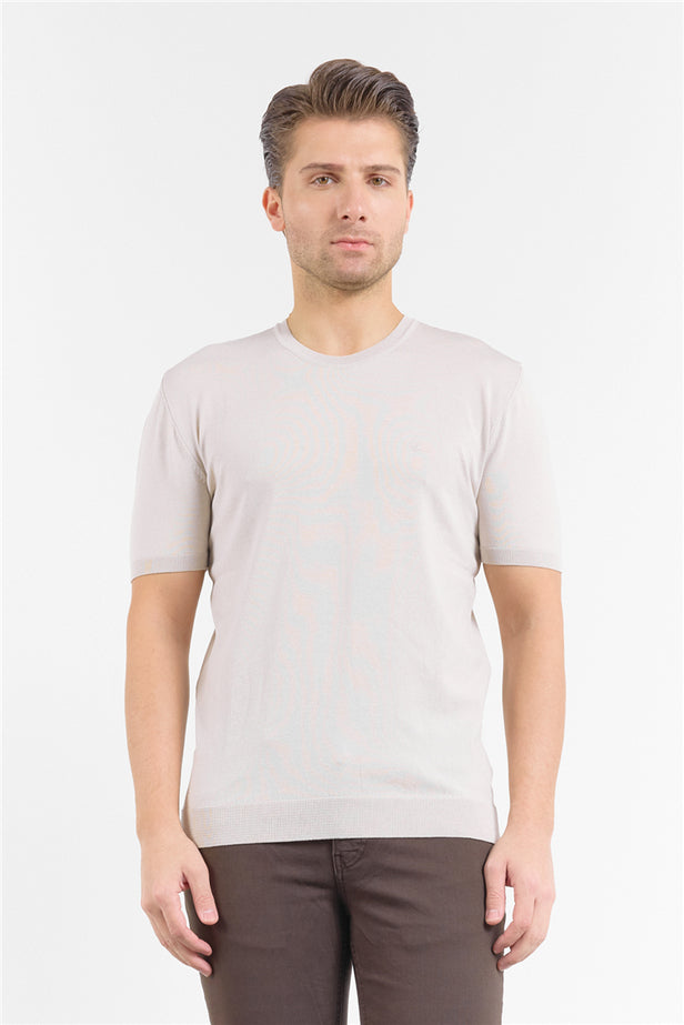 Short Sleeve Plain Crew Neck Pocketless Slim Fit T-Shirt 1011250179