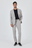 Mono Collar Self-Patterned 2-Button Casual Flexible Slim Fit Suit 1001250174