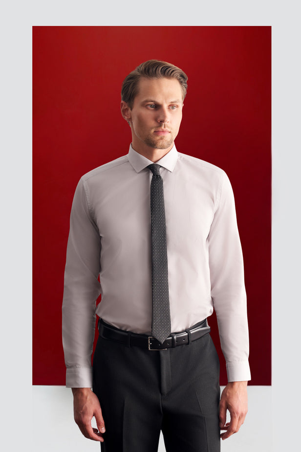 Half Italian Collar Long Sleeve Easy To Iron Slim Fit Cotton Shirt 1004255301
