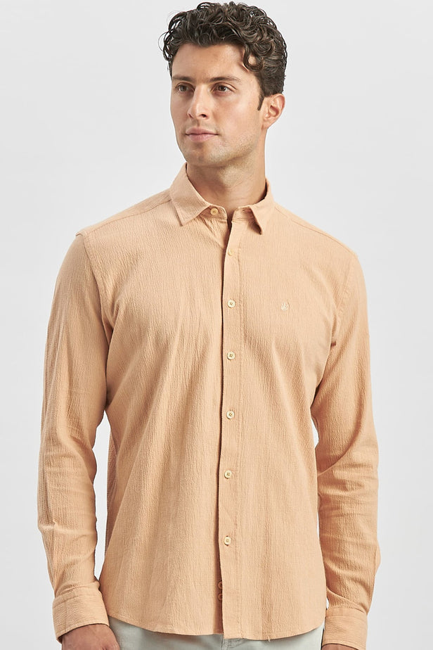 Long Sleeve Embossed Trimmed 100% Cotton Casual Slim Fit Shirt 1004240247