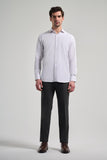 White Long Sleeve Striped Italian Collar Pocket Comfort Fit Shirt 1004250182