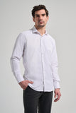 White Long Sleeve Striped Italian Collar Pocket Comfort Fit Shirt 1004250182