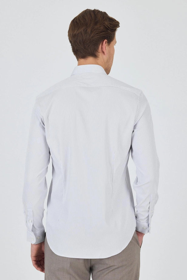 Men's Striped Italian Collar Long-Sleeve Slim Fit Stretch Classic Shirt.