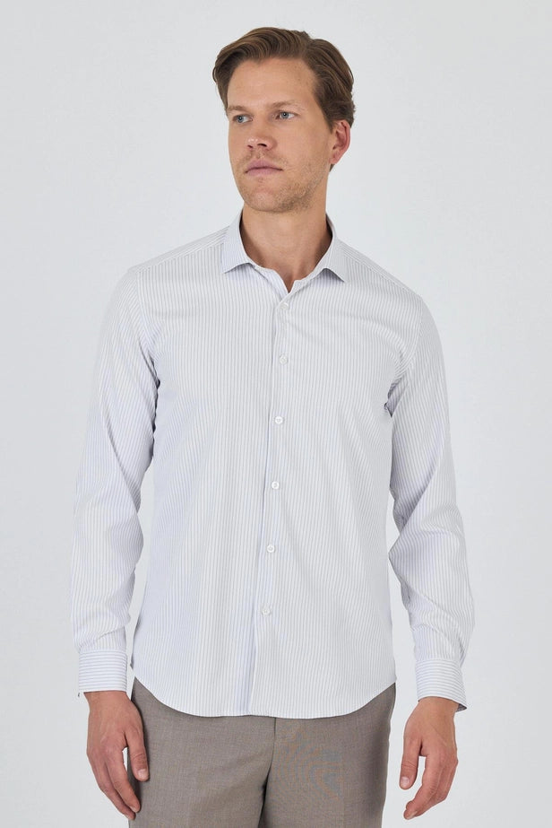 Men's Striped Italian Collar Long-Sleeve Slim Fit Stretch Classic Shirt.