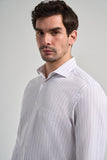 White Long Sleeve Striped Italian Collar Pocket Comfort Fit Shirt 1004250182