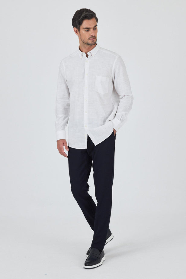 Blue Long Sleeve Striped Button Collar Pocket Comfort Fit Shirt 1004250189