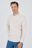 Pink Long Sleeve Self Patterned Button Collar Pocketless Slim Fit Shirt 1004250205