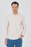 Pink Long Sleeve Self Patterned Button Collar Pocketless Slim Fit Shirt 1004250205