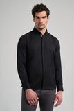 Long Sleeve Self Patterned Button Collar Pocketless Slim Fit Shirt 1004250206