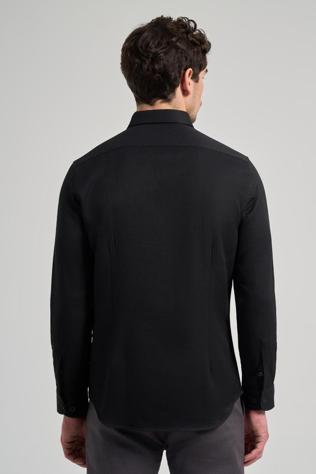 Long Sleeve Self Patterned Button Collar Pocketless Slim Fit Shirt 1004250206