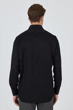 Long Sleeve Self Patterned Textured Hard Collar Pocket Comfort Fit Shirt 1004250178
