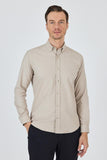 Long Sleeve Plain Weave Button Collar Pocketless Slim Fit Shirt 1004250212