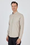Long Sleeve Plain Weave Button Collar Pocketless Slim Fit Shirt 1004250212