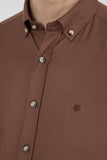 Long Sleeve Plain Weave Button Collar Pocketless Slim Fit Shirt 1004250212