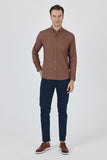 Long Sleeve Plain Weave Button Collar Pocketless Slim Fit Shirt 1004250212