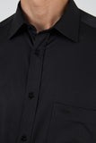 Black Long Sleeve Plain Weave Hard Collar Pocket Comfort Fit Shirt 1004250210