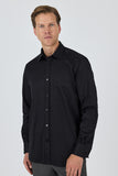 Black Long Sleeve Plain Weave Hard Collar Pocket Comfort Fit Shirt 1004250210