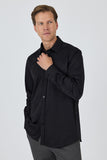Black Long Sleeve Plain Weave Hard Collar Pocket Comfort Fit Shirt 1004250210