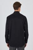 Black Long Sleeve Plain Weave Hard Collar Pocket Comfort Fit Shirt 1004250210