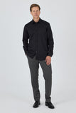 Black Long Sleeve Plain Weave Hard Collar Pocket Comfort Fit Shirt 1004250210