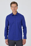 Long Sleeve Hard Collar Pocketless Slim Fit Stretch Shirt 1004250195
