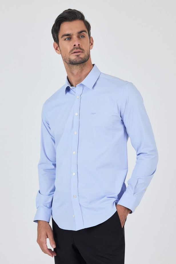 Long Sleeve Hard Collar Pocketless Slim Fit Stretch Shirt 1004250195