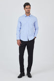 Blue Long Sleeve Self Patterned Hard Collar Comfort Fit Shirt 1004250219