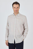 Long Sleeve Linen Button Collar Comfort Fit Shirt with Pocket (Model 1004250114)