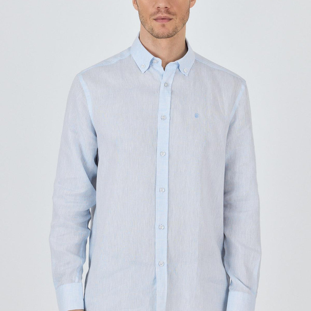 Long Sleeve Linen Button Collar Comfort Fit Shirt with Pocket (Model 1004250114)