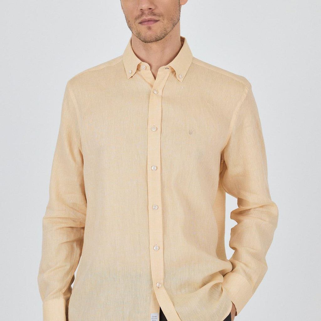 Long Sleeve Linen Button Collar Comfort Fit Shirt with Pocket (Model 1004250114)