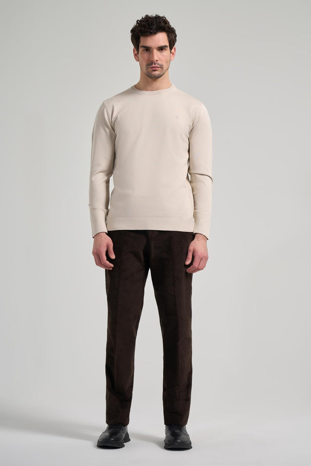 Long Sleeve Plain Knitted Crew Neck Pocketless Cotton Slim Fit Knitwear 1012245163