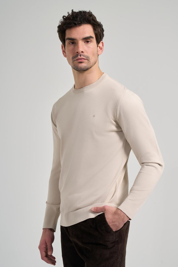 Long Sleeve Plain Knitted Crew Neck Pocketless Cotton Slim Fit Knitwear 1012245163