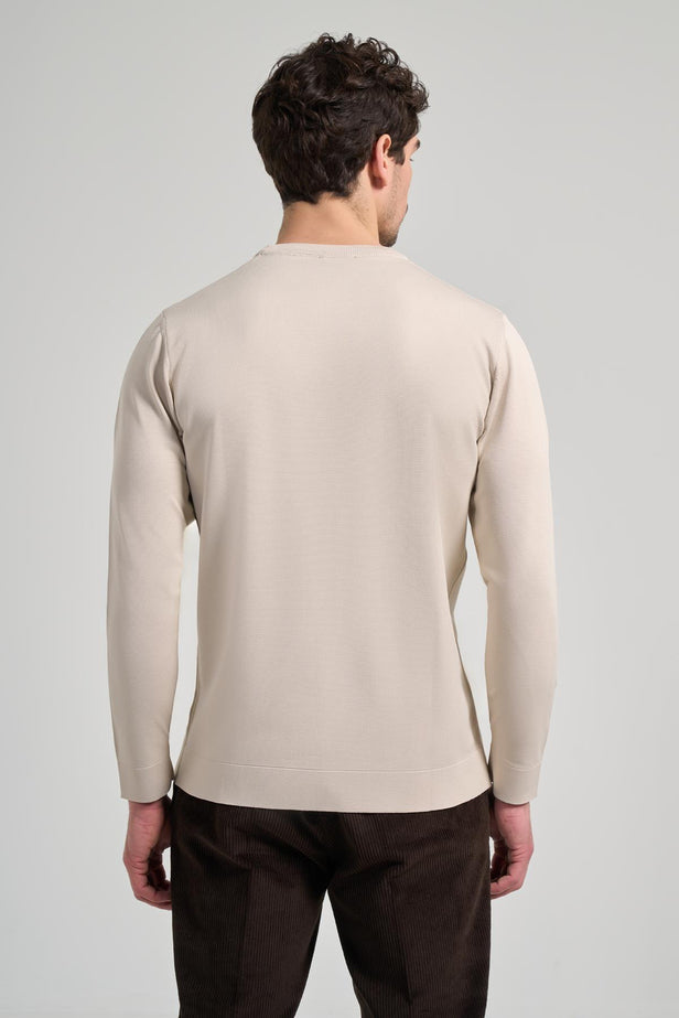 Long Sleeve Plain Knitted Crew Neck Pocketless Cotton Slim Fit Knitwear 1012245163